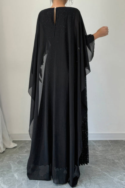 TRUEDAMES Sequin Satin Knit Pleated Long Dress Black Small 4