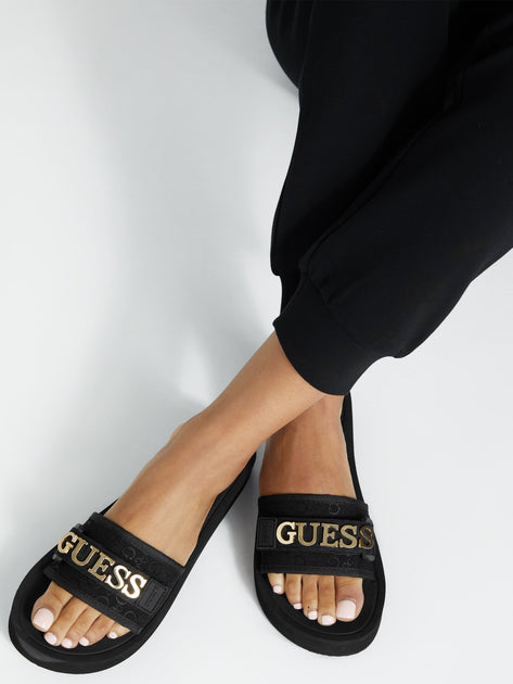 Guess Factory Peers Logo Slide Sandals Black US 10 3