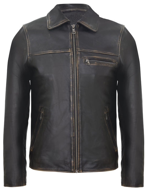 Infinity Men's Harrington Cow Hide Leather Jacket Black 4XLarge 2