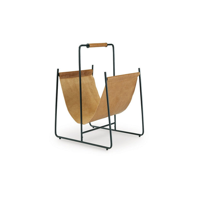 Hivvago Faron Magazine File Rack Black Metal Brown Leather 3