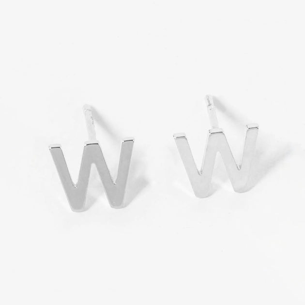 FASHNZFAB W Initial Monogram Stud Earrings Silver 3