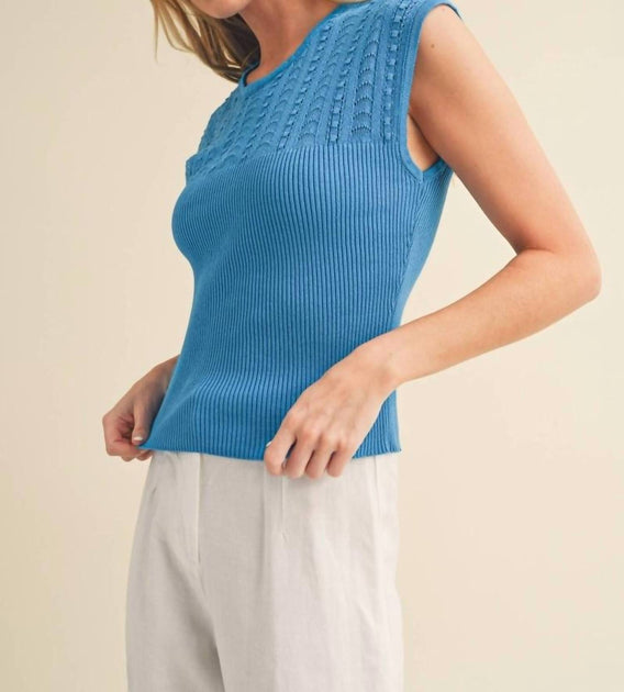 AEMI + CO Damen Tara Openwork Kurzarm Stricktop blau Small 4