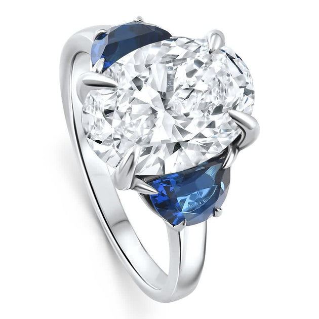 Pompeii3 Oval Diamond Blue Sapphire Ring White Gold US 8 3