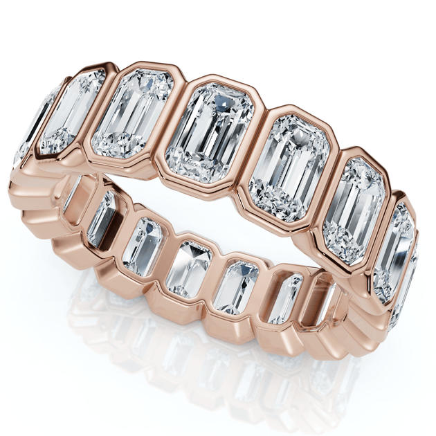 Pompeii3 5Ct Emerald Cut Bezel Eternity Wedding Ring 14k Gold US 8 2