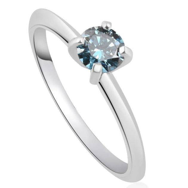 Pompeii3 3/8Ct Round Cut Blue Diamond Solitaire Engagement Ring White Gold 14k US 5 4