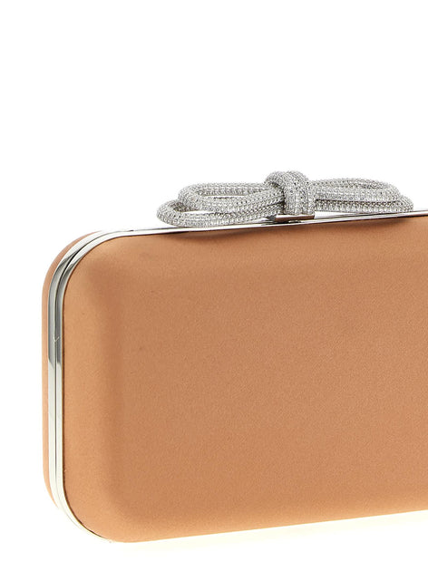 Mach & Mach Double Bow Satin Clutch Beige One Size 4