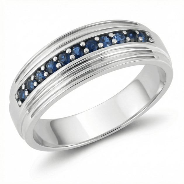 Pompeii3 5/8Ct Blue Sapphire Band Men's Wedding Ring Blue US 8.5 2
