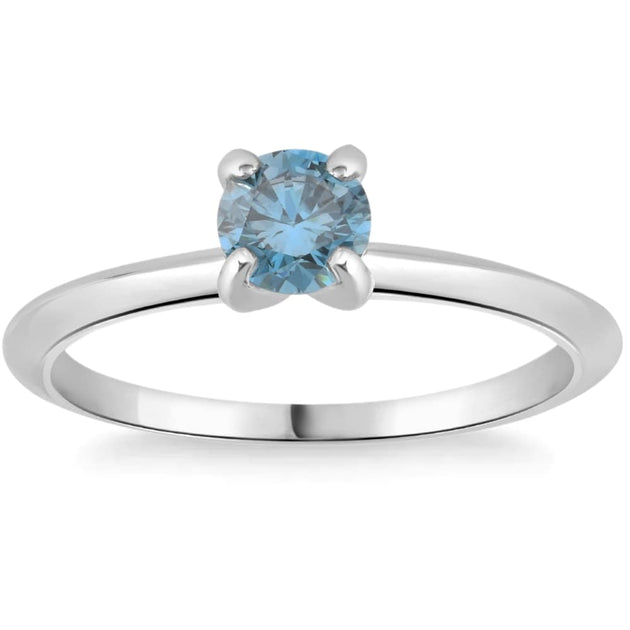 Pompeii3 3/8Ct Round Cut Blue Diamond Solitaire Engagement Ring White Gold 14k US 5 2