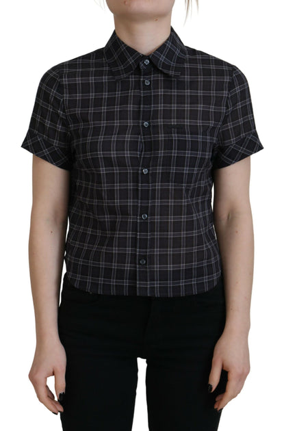 Dsquared2 Checkered Collared Button Short Sleeves Top Black X-Small 2
