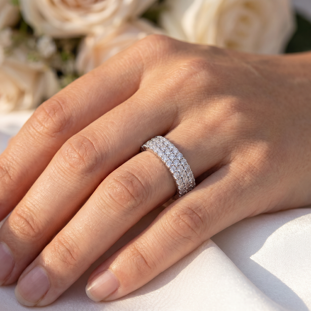 Pompeii3 3.5ct 3-Row Lab Grown Diamond Eternity Ring 14K White Gold US 5.5 2