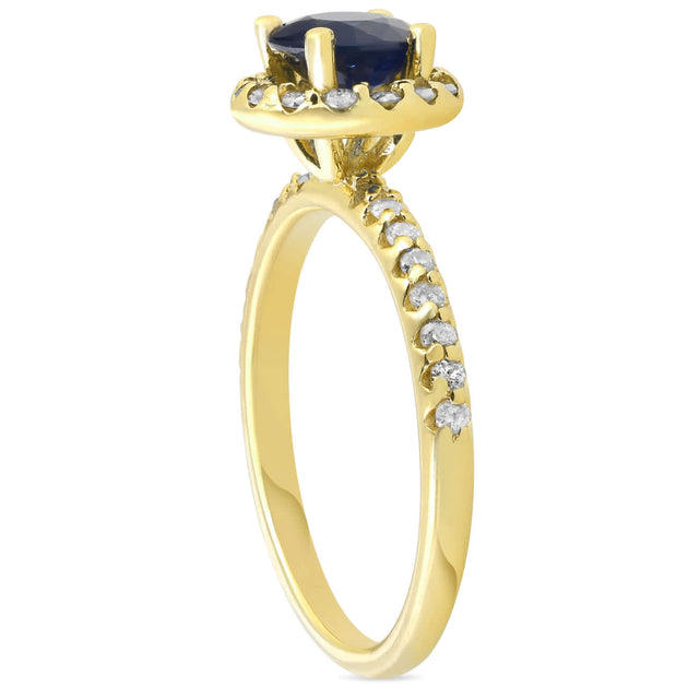 Pompeii3 Sapphire Diamond Halo Engagement Ring Yellow Gold US 4.5 4