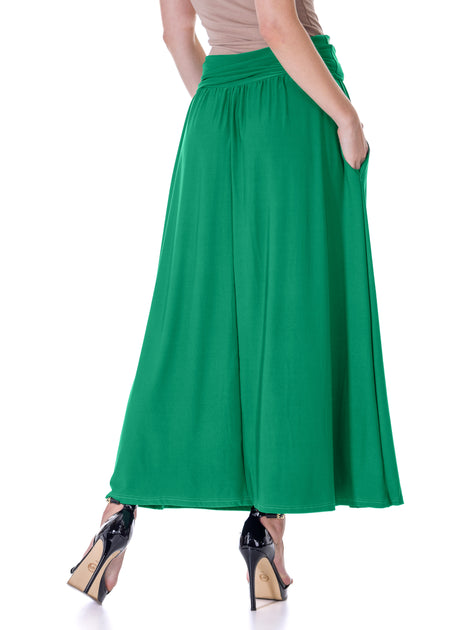 24seven Comfort Apparel Womens Pocket Foldover Maxi Skirt Black Large 4