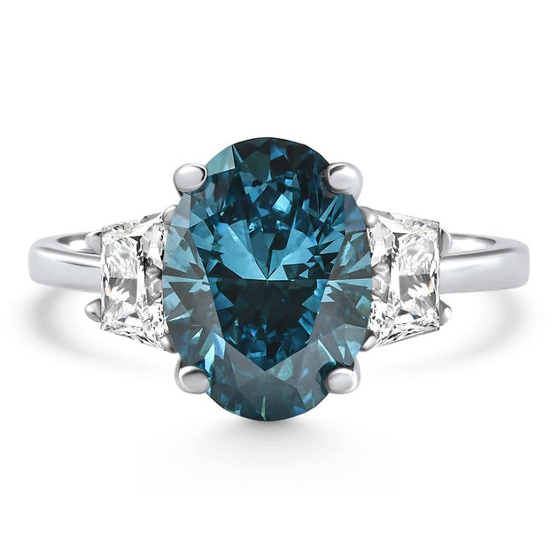 Pompeii3 3.63Ct Blue Oval Diamond Engagement Ring 14k White Gold US 6.5 2