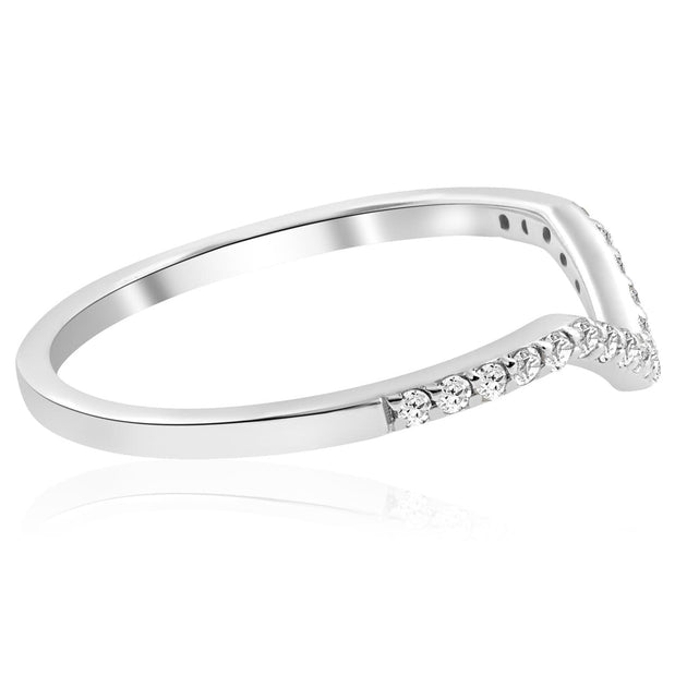 Pompeii3 1/4ct Diamond Curved V Shape Stackable Wedding Band 10k White Gold US 5 3
