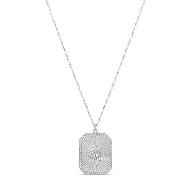 SHYMI Fluted Rectangular Evil Eye Necklace Silver 2