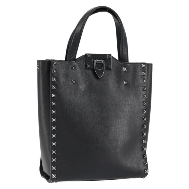 Valentino Garavani Rockstud Tote Leather Handbag Black Small 2