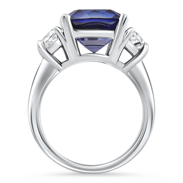 Pompeii3 8.50Ct TW Cushion Blue Sapphire Diamond 3-Stone Ring 14k White Gold White US 6 4
