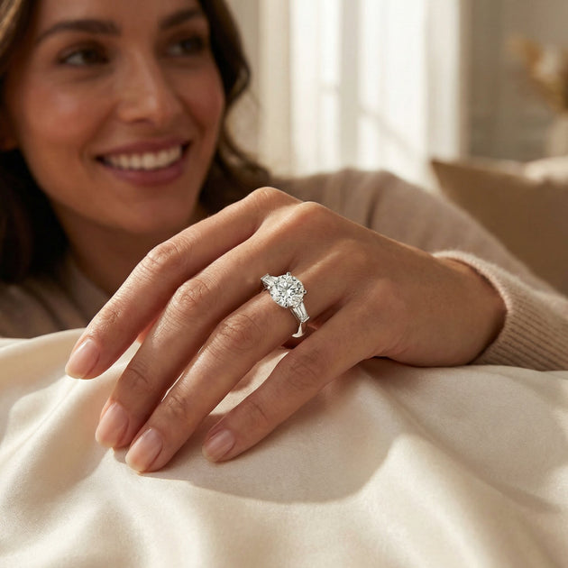 Pompeii3 3-Stone Baguette Diamond Engagement Ring 14k Gold US 8.5 6