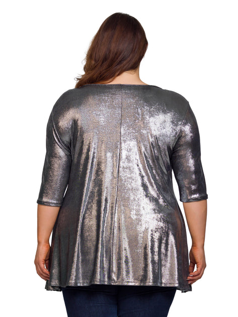 24seven Comfort Apparel Plus Female Tunic Silver 4X 4
