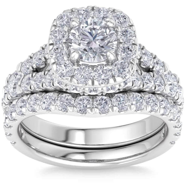Pompeii3 Cushion Halo Split Ring Diamond Engagement Set Multi US 4.5 3