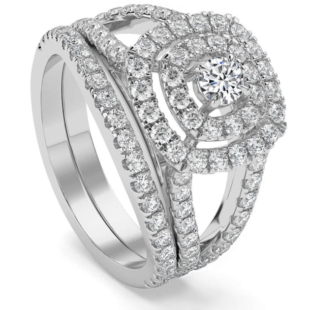 Pompeii3 Cushion Halo Diamond Ring Set Gold US 6.5 4