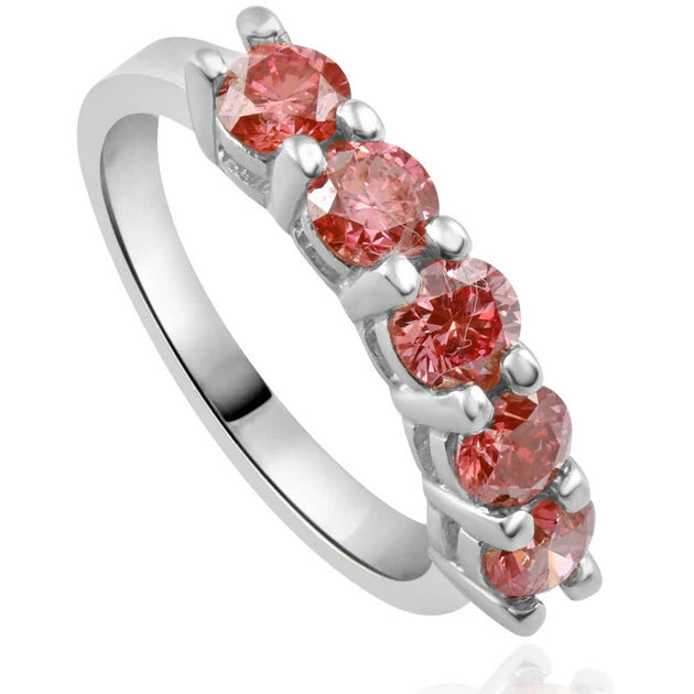 Pompeii3 Five Stone Pink Diamond Wedding Ring White Gold US 7 4