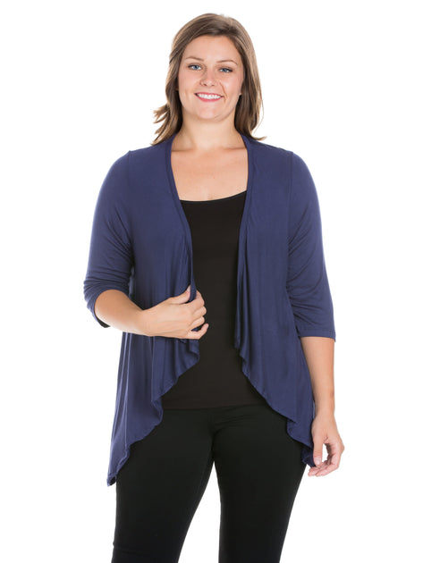 24seven Comfort Apparel Plus Cardigan Blue 3X 2