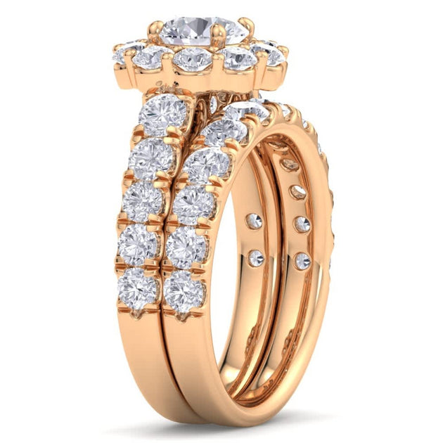 Pompeii3 4Ct Diamond Halo Engagement Wedding Ring Set 10K Gold US 5.5 6