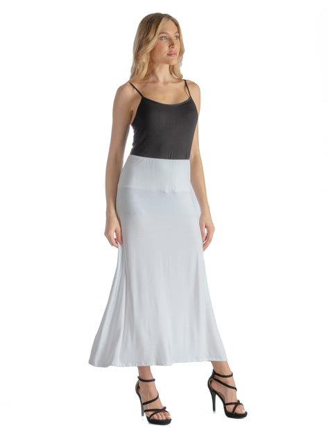 24seven Comfort Apparel Petite Elastic Waist A-Line Maxi Skirt White Medium 3