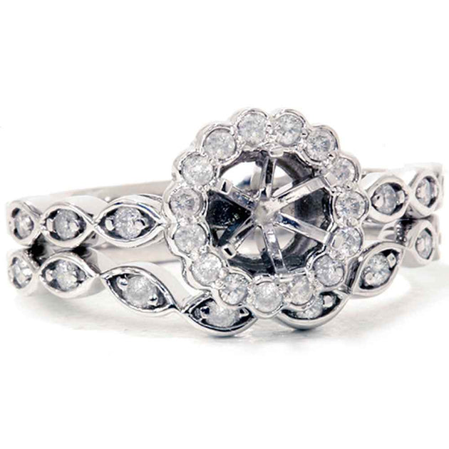Pompeii3 1/2ct Vintage Diamond Ring Semi Mount Bridal Set 14K White Gold US 6.5 4