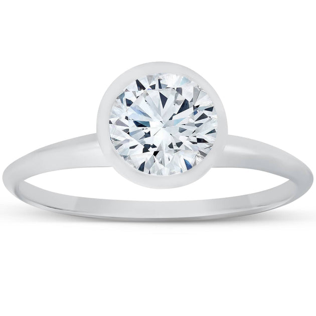 Pompeii3 1ct Bezel Solitaire Engagement Ring White Gold US 5 2