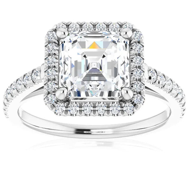 Pompeii3 Asscher Cut Moissanite Diamond Halo Engagement Ring Multi US 6.5 2