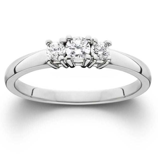 Pompeii3 Three Stone Lab Grown Diamond Engagement Ring White Gold US 6 2