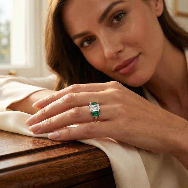 Pompeii3 5Ct Emerald Diamond Ring Gold/Platinum US 8 6