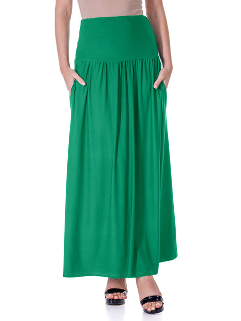 24seven Comfort Apparel Womens Pocket Foldover Maxi Skirt Black Large 2