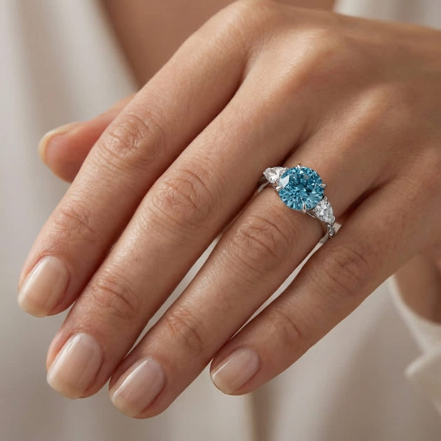 Pompeii3 3.5 Ct Blue Lab Grown Diamond Engagement Ring 14k Gold US 5 4
