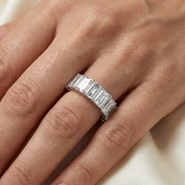 Pompeii3 9Ct Emerald Cut Diamond U Prong Eternity Ring 14k Gold US 8.5 6