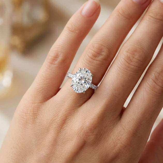 Pompeii3 3.5Ct Oval Hidden Halo Diamond Engagement Ring Gold US 4.5 5