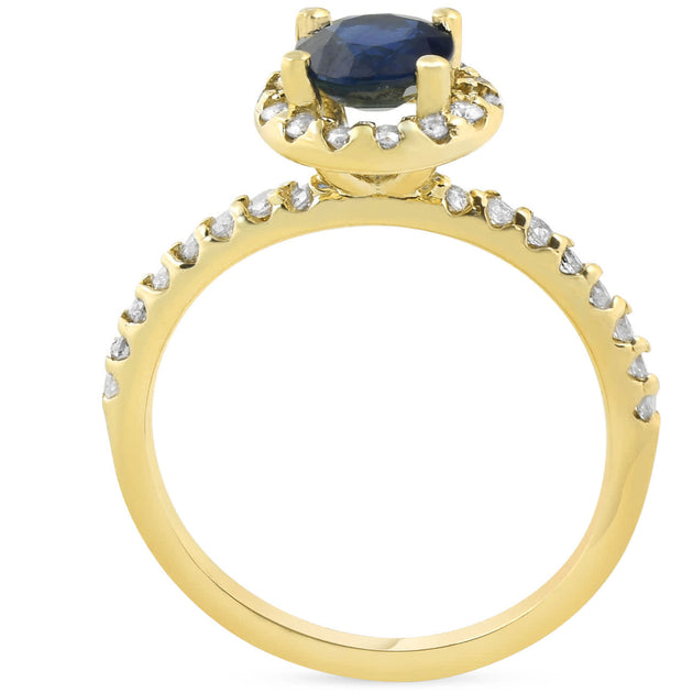 Pompeii3 Sapphire Diamond Halo Engagement Ring Yellow Gold US 4.5 3