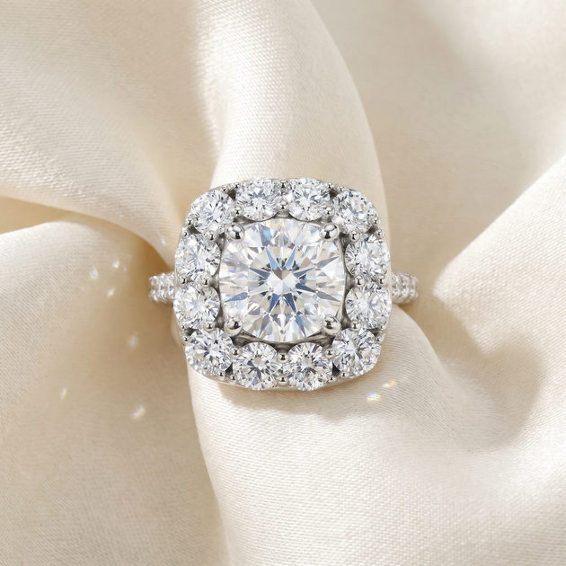 Pompeii3 Certified 3.5ct Cushion Halo Diamond Engagement Ring 14k Gold US 4 4