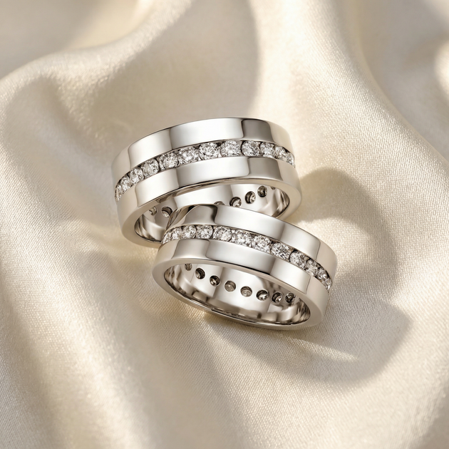 Pompeii3 3ct Diamond Eternity Wedding Band Ring Set White US 9 3