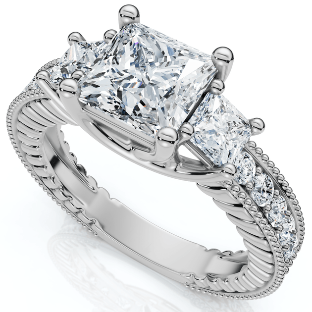 Pompeii3 Three Stone Diamond Engagement Ring 14k Gold US 8.5 5
