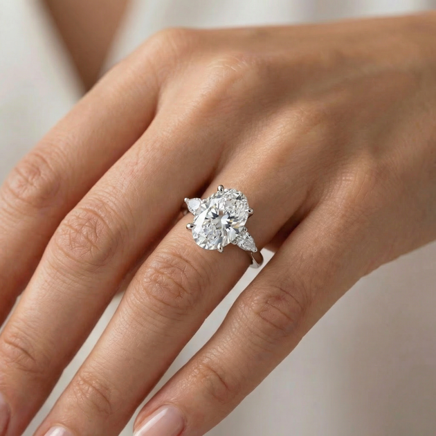 Pompeii3 4 1/3Ct Oval/Pear Diamond Engagement Ring Silver US 6 4