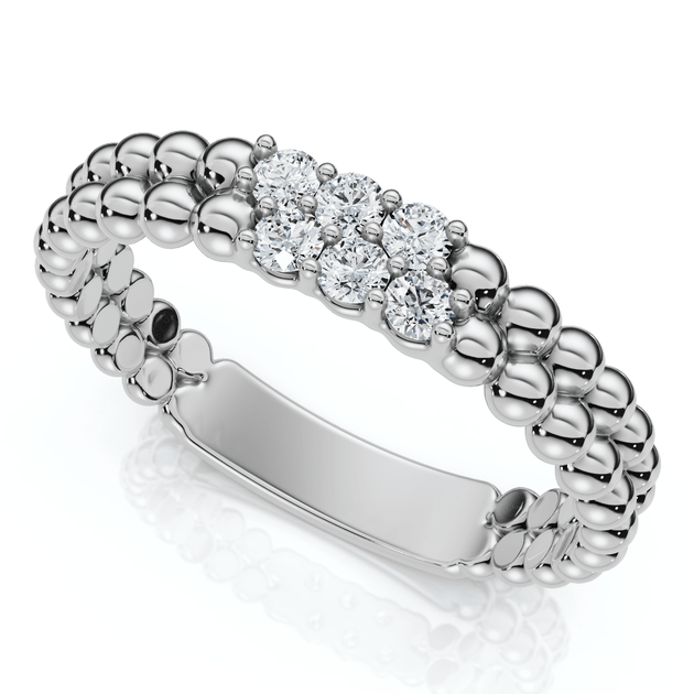 Pompeii3 Two Row Beaded Stackable Ring 14k Gold US 5 3