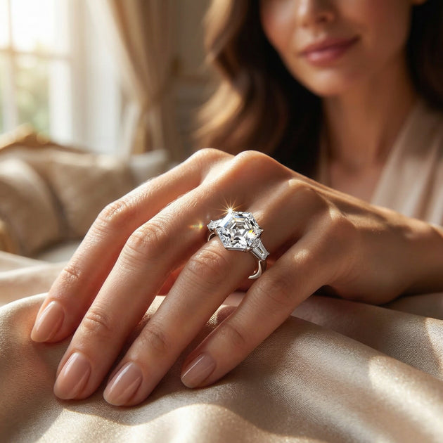Pompeii3 Hexagon Diamond Engagement Ring US 5 4