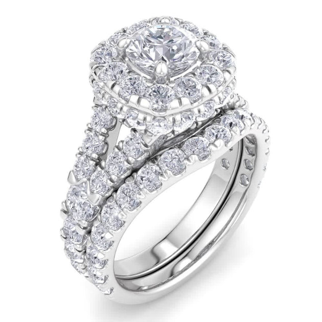 Pompeii3 Cushion Halo Split Ring Diamond Engagement Set Multi US 4.5 5