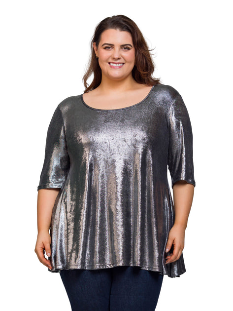 24seven Comfort Apparel Plus Female Tunic Silver 4X 2