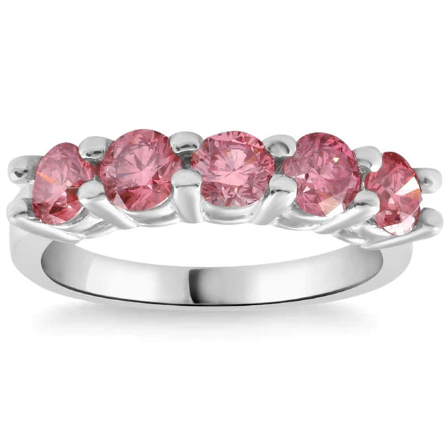Pompeii3 Five Stone Pink Diamond Wedding Ring White Gold US 7 2