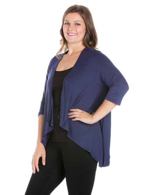 24seven Comfort Apparel Plus Cardigan Blue 3X 3