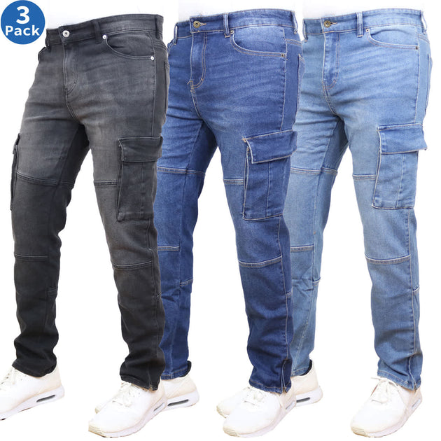 Blue Ice Men's Stretch Cargo Pocket Jeans 3 Pack Multi 38x32 5